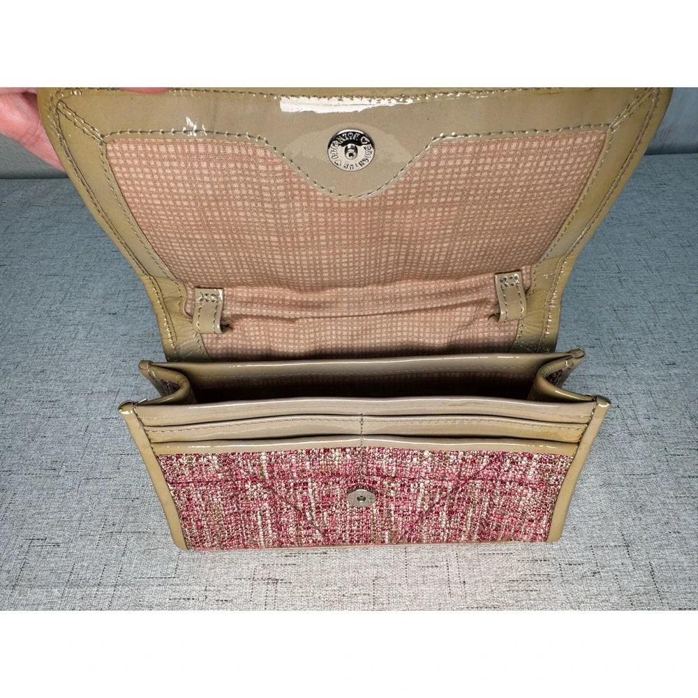 Brighton Tweed & Patent Leather Clutch Pink/Gold Silver Flower Brooch – No Strap - Picture 4 of 10